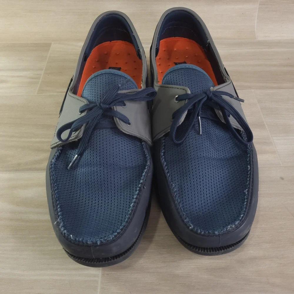SWIMS Mens Braided Lace Loafer Navy Grey Water Resistant Boat Shoes Size 10.5